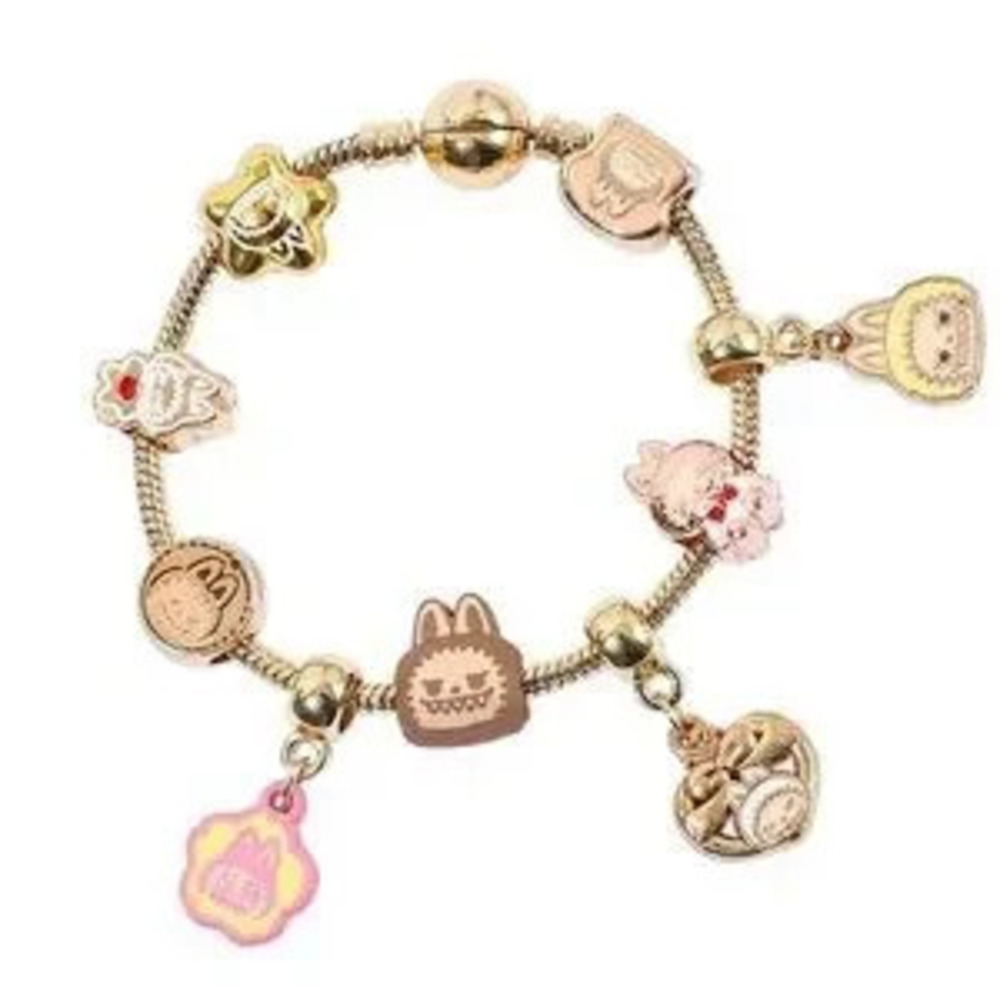 18K Gold Labubu Character Themed Fully Loaded Charm Bracelet Unisex Kawaii Anime